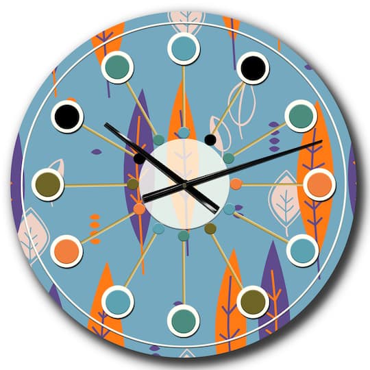 Designart Floral Retro Botanical Pattern II Mid-Century Modern Wall Clock